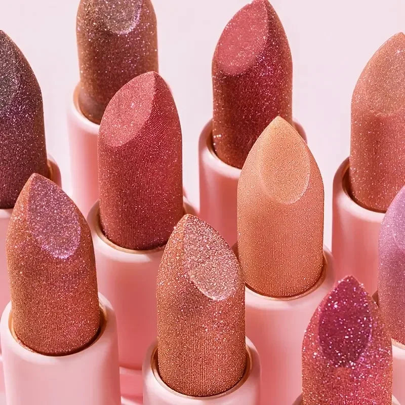 Batom perolado brilhante, maquiagem labial hidratante à prova d'água de longa duração, cor labial brilhante sexy e sem desbotamento