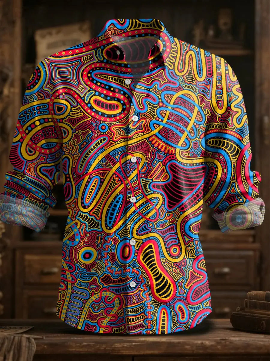 2025 primavera/verão moda masculina linho manga longa camisa de linho, impressão elegante, design de flor requintado