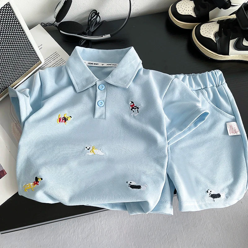 Novo Conjunto de Roupas de Verão para Bebês, Camiseta Polo de Cor Sólida e Shorts para Meninos, 2 Peças/Conjuntos, Roupas Infantis para 1-5 anos