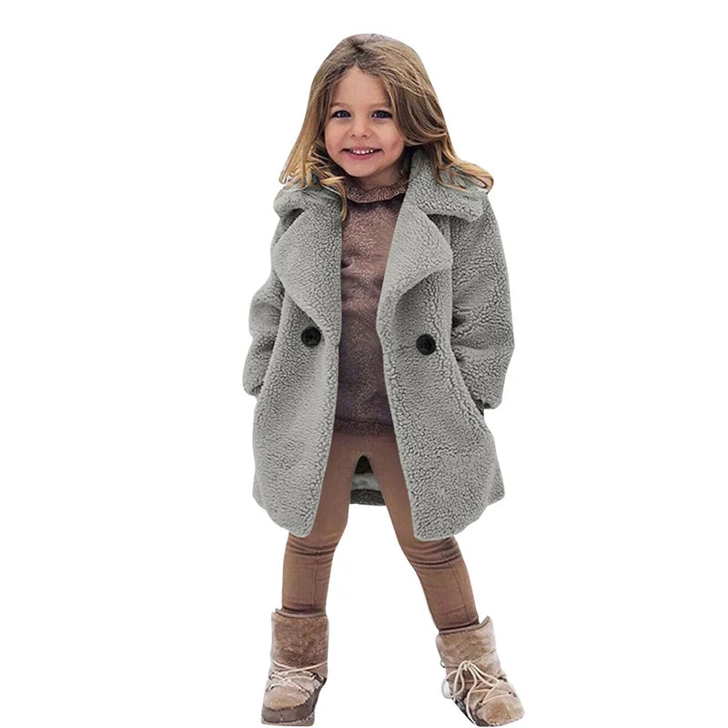 Bebê meninas casacos de pele do falso crianças inverno quente jaquetas de pelúcia crianças turndown colarinho acolchoado outerwear infantil casual roupas exteriores