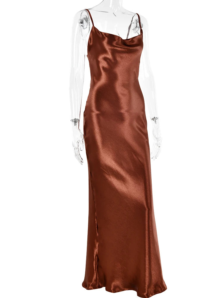 Vestido Longo JULISSA MO Sexy com Alças Finas e Costas Abertas, Vestido de Noite em Cetim com Amarração, Vestido de Festa Elegante Justo ao Corpo 2026