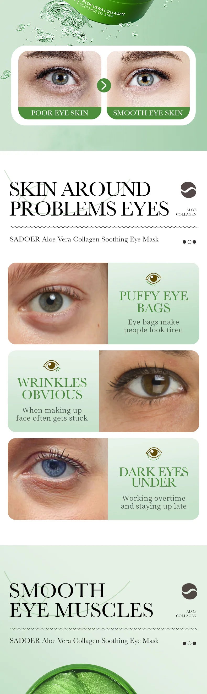 60 pçs/caixa aloe vera colágeno máscara de olho anti círculos escuros remover sacos de olhos hialurônico hidratante endurecimento remendos de olho cuidados com a pele