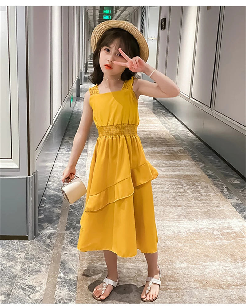 Vestidos de Festa Sem Mangas em Chiffon para Meninas, Estilo Princesa, para Crianças de 4 a 12 Anos