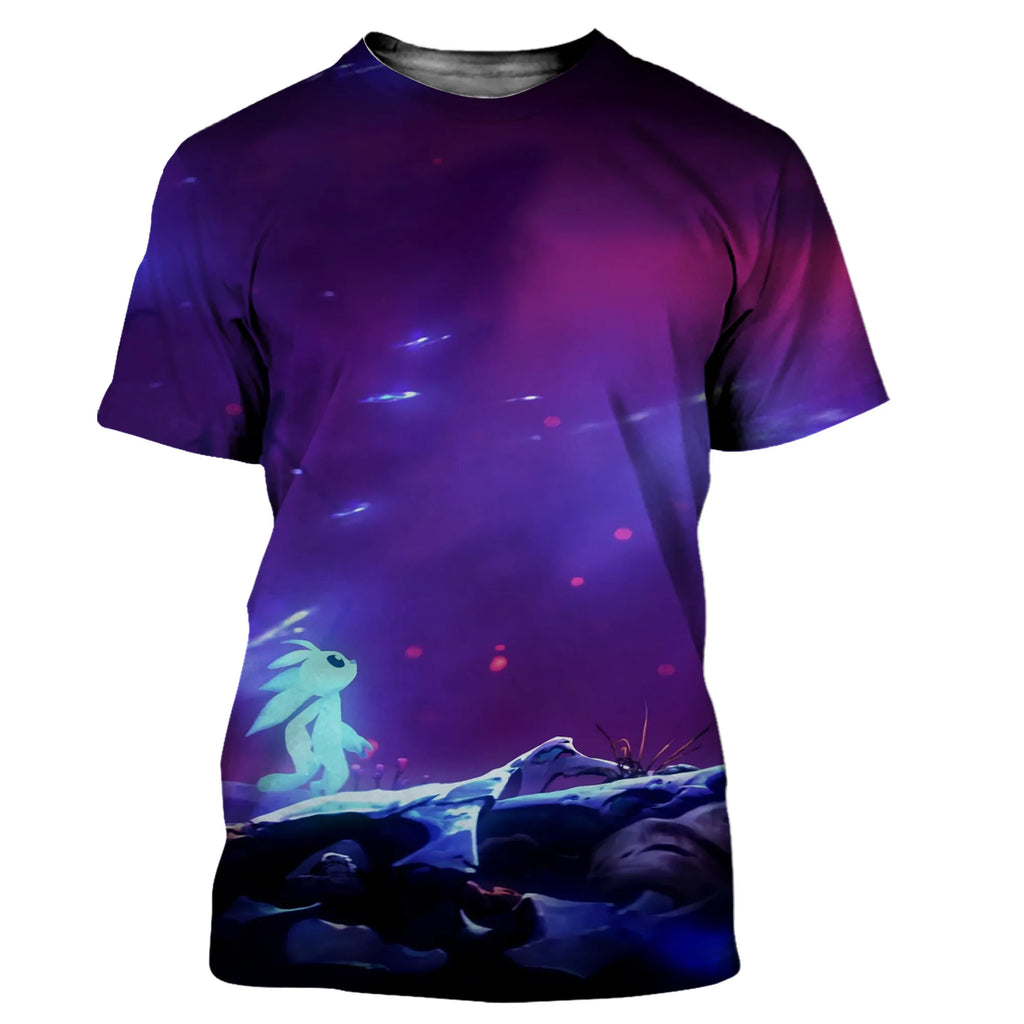 Ori e a vontade das sabedios camisetas jogo dos desenhos animados impressão 3d meninos meninas crianças moda casual oversized t camisa crianças camisetas topos