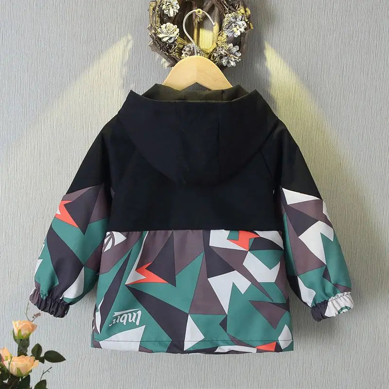 Meninos outono jaquetas com capuz primavera crianças zíper fino blusão casaco casual impressão meninas outerwear crianças trench roupas 2-8y