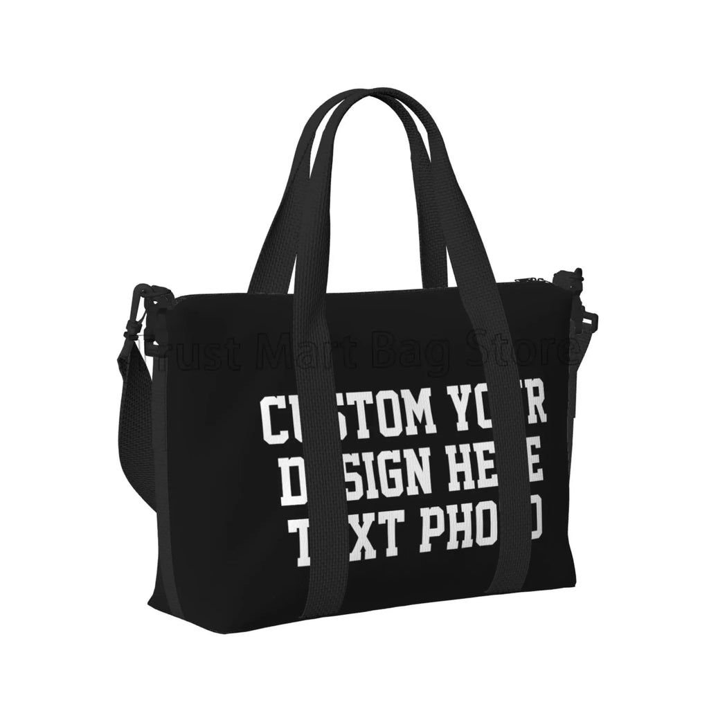 Personalize seu design texto foto impressão duffle sacos personalizado durável fim de semana durante a noite saco para mulheres homens saco de bagagem de viagem