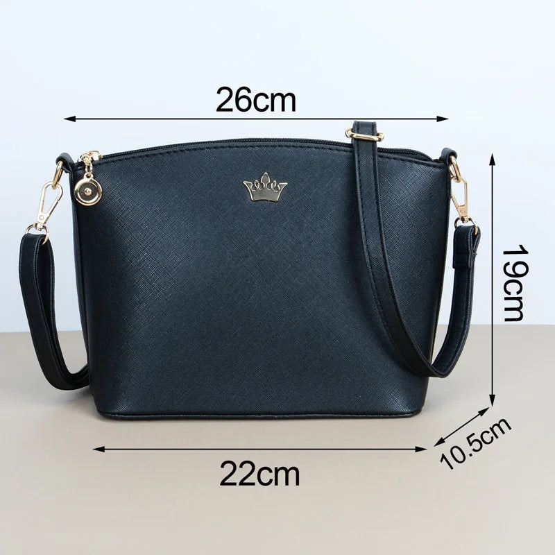 Sacos Crossbody De Couro PU Para As Mulheres, Design Casual, Bolsa De Ombro Da Moda, Coroa De Metal, Bolsas Femininas Shell