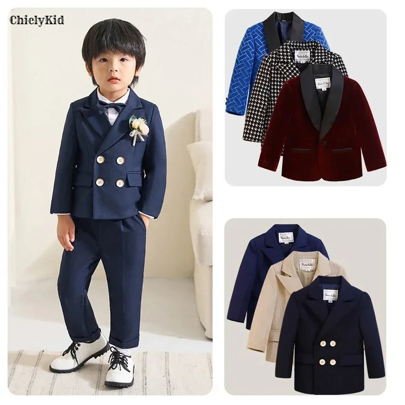 Meninos primavera outono terno jaqueta crianças festa blazers fraque topo crianças vestido formal casamento smoking desempenho casaco de manhã