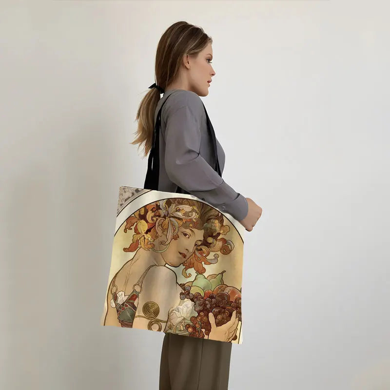 Alphonse Beauty Print Bolsa para Mulheres, Sacos De Compras De Armazenamento Reutilizável, Totes Casuais, Pintura A Óleo, Elegante Senhoras Tote