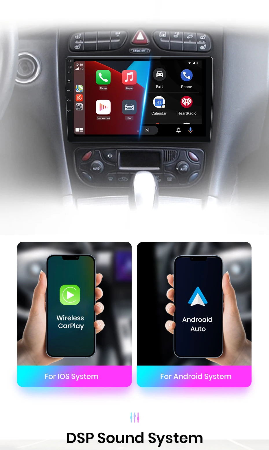 Junsun carplay android auto rádio do carro para mercedes benz classe c w203 c200 c320 c350 clk w209 2000-2005 multimídia inteligente 4g