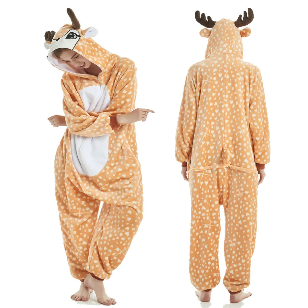 Mulheres animal kigurumi pijamas inverno grosso flanela pijamas adulto com capuz pijama homewear halloween cosplay trajes de festa