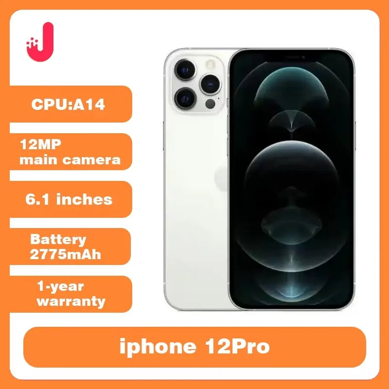 iPhone 12 pro desbloqueado smartphone 128gb/256gb rom 6.1 'display oled a14 chip biônico face id 12mp câmera tripla celular