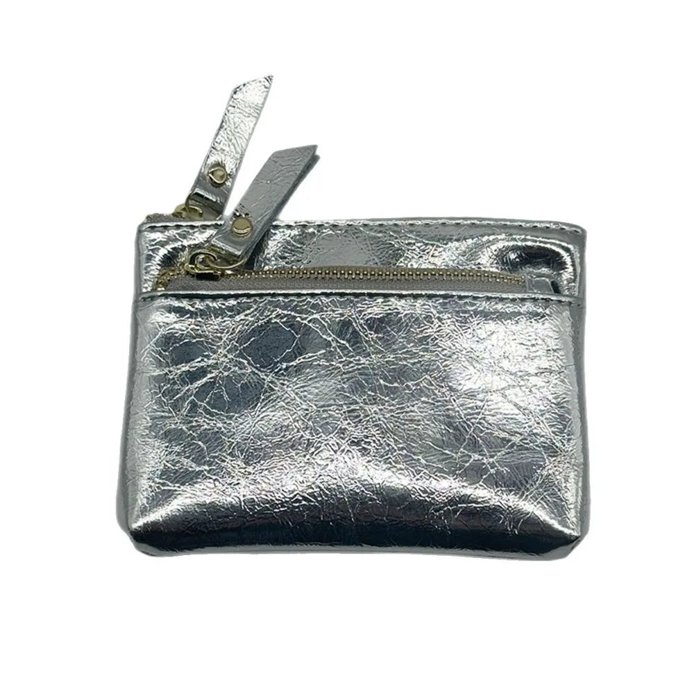 Porta-moedas de Couro Portátil com Zíper Duplo, Bolsa de Armazenamento Fofa, Suporte Multifuncional para Cartões de Crédito e Dinheiro