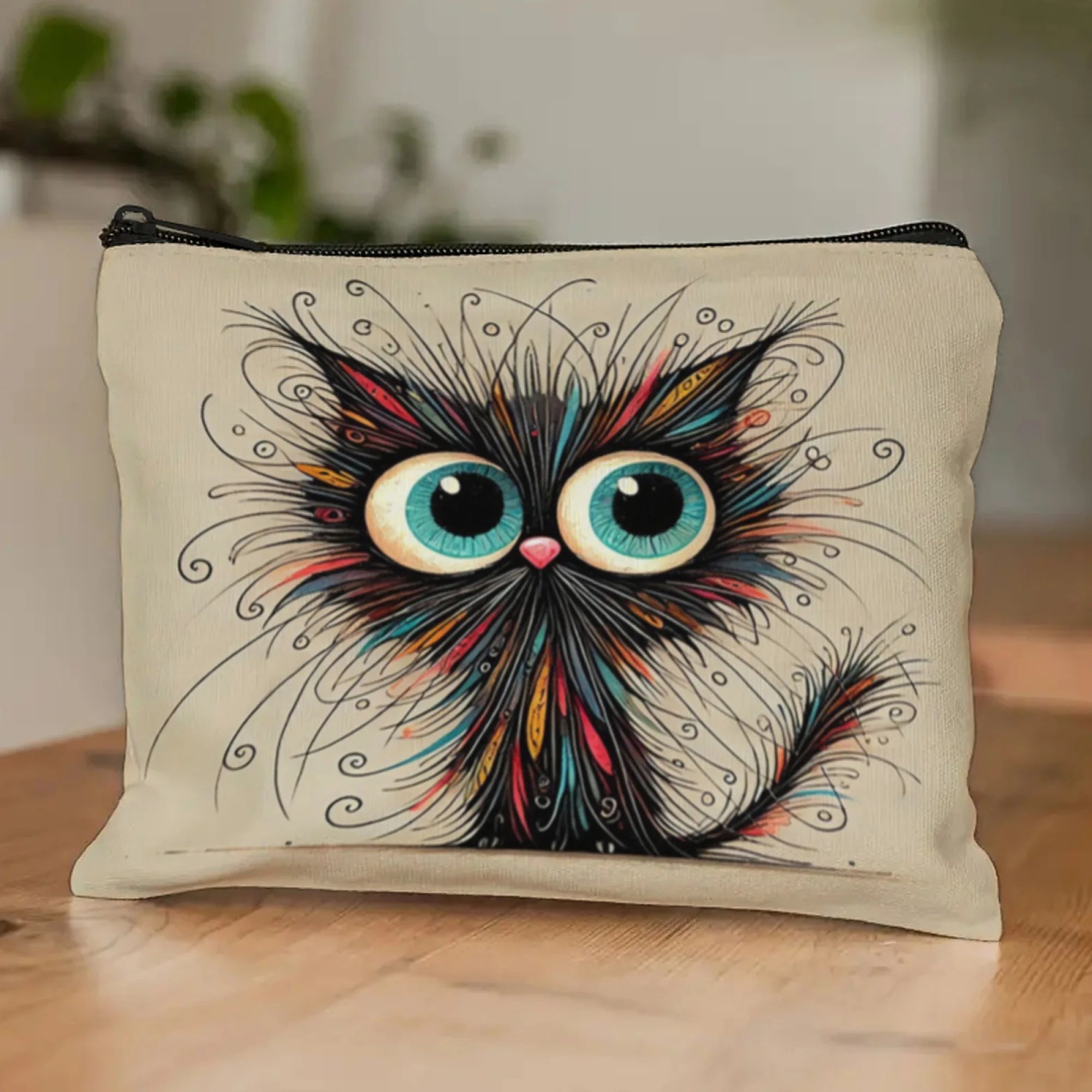 Adorável bolsa de cosméticos de gato preto, elegante e durável, organizador de viagem, bolsa de higiene portátil perfeita para diversão, armazenamento conveniente