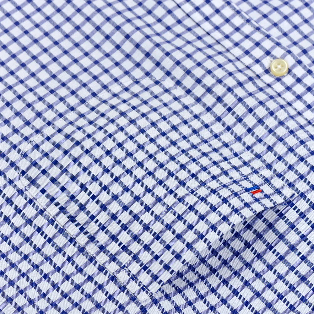 Camisa casual de trabalho listrada xadrez oxford de manga comprida masculina com bolso, camisas de botão de ajuste regular de mistura de algodão primavera outono