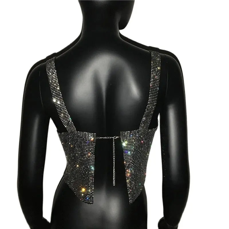 2025 glitter boate sem costas strass regata feminina sexy metal cristal diamantes lantejoulas noite clube festa wear topo de colheita