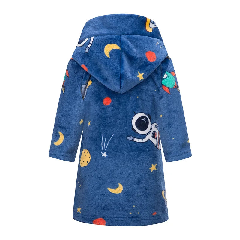 Crianças pijamas macios roupão de flanela de inverno 2025 novo dos desenhos animados bonito pijamas meninos meninas outono roupões com capuz homewear