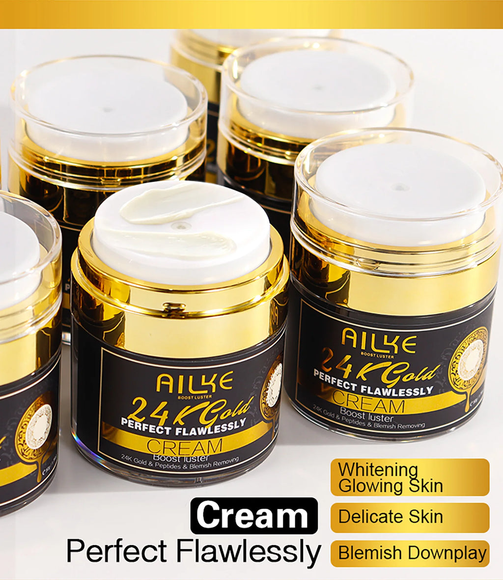 AILKE 24K Glod Alcance de cuidados com a pele impecável, clareador de pele, reduz manchas escuras, melanina, rugas, hidratação, para mulheres e homens