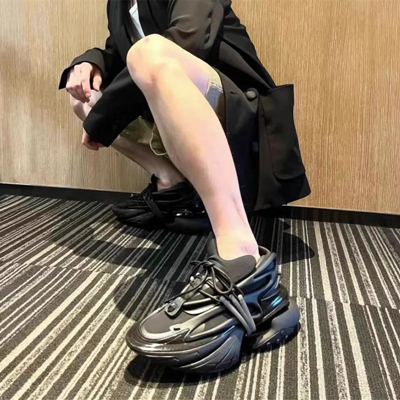 2025 mulheres tênis de plataforma fundo grosso rendas sapatos dedo do pé apontado confortável antiderrapante ao ar livre sapatos de marca para homem