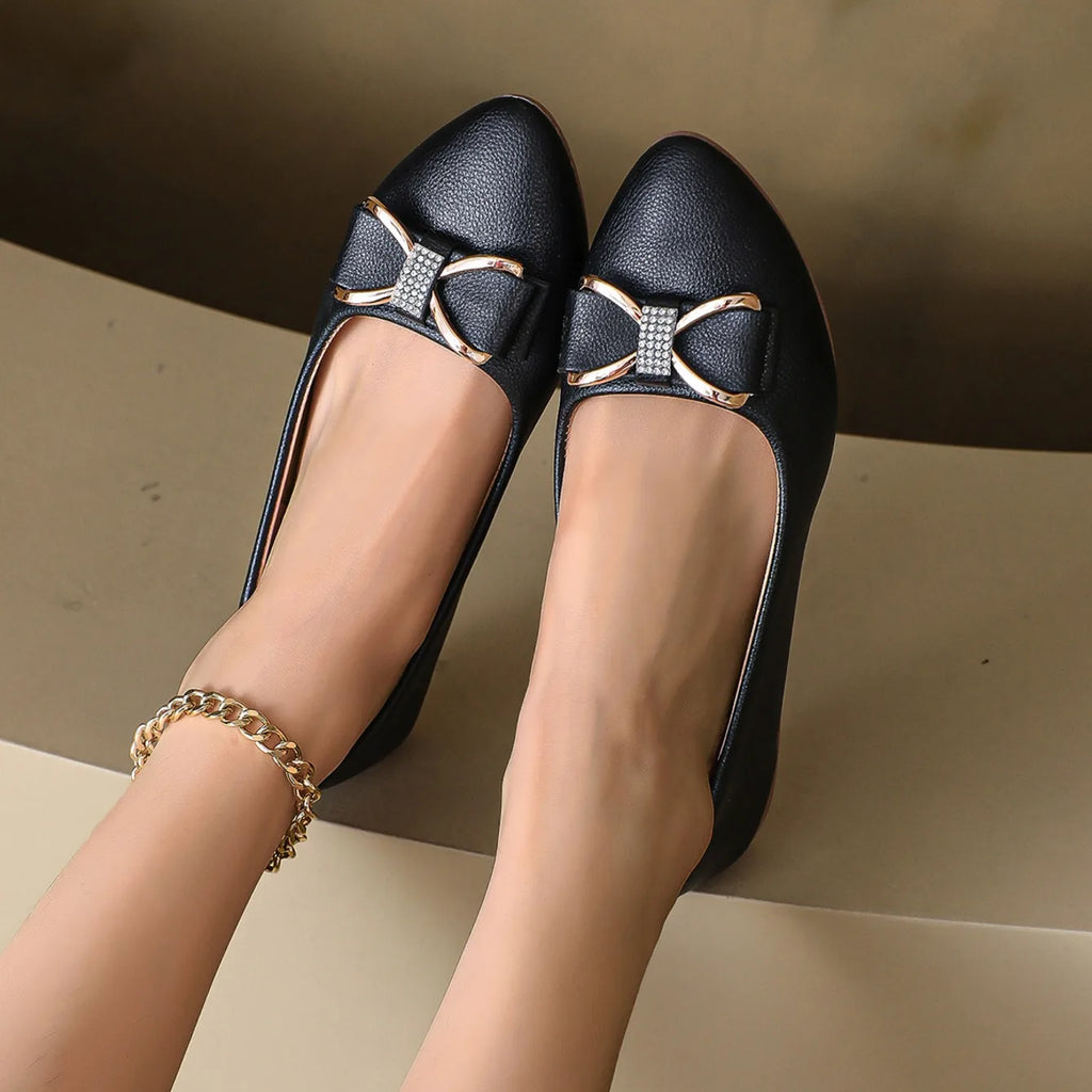 Novas mulheres apartamentos sapatos ballets fivela de metal arco mocassins planos mulheres grandes metros moda mary jane sapatos para mulher zapatos de mujer