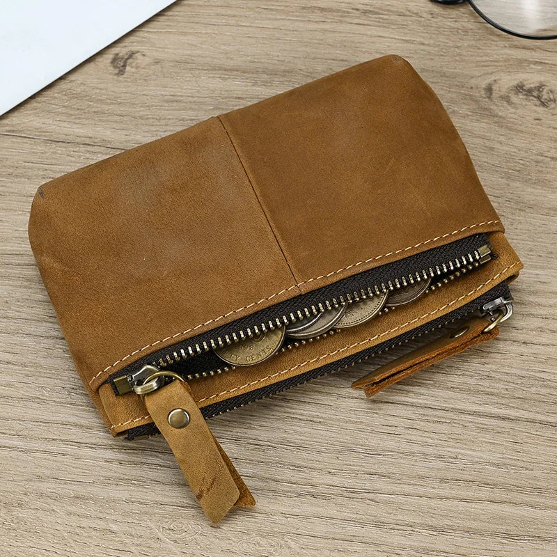 Luufan couro genuíno zíper moeda cartão bolsa de couro real rfid titular do cartão embreagem carteiras slots para homens mulheres mini bolsa fina