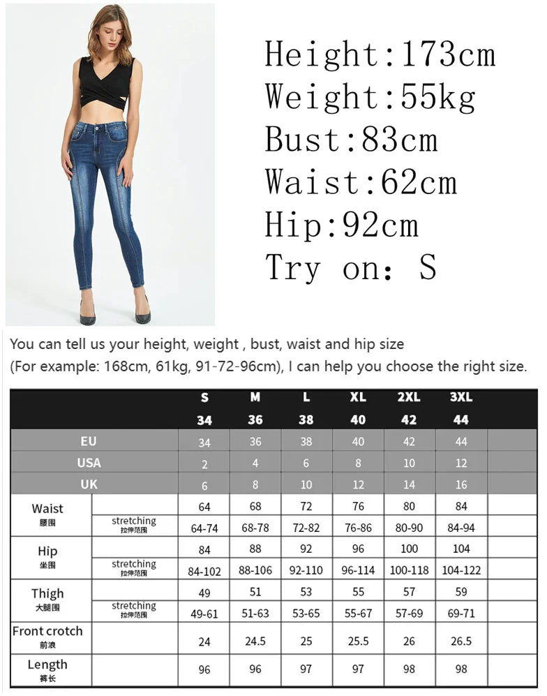 Calças Jeans Femininas Push Up, Calças Skinny de Denim, Moda 2026, Pantalones De Mujer, Pantalon Femme, Azul 2XL 3XL