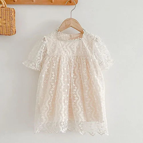 2025 novo verão crianças vestido 2-6 anos crianças vestidos de princesa manga voadora algodão bordado bebê menina vestido de festa irmã roupas