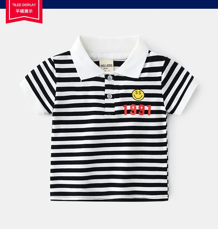 Moda meninos polo camisas de algodão em linha reta formal criança camiseta verão crianças roupas dos miúdos