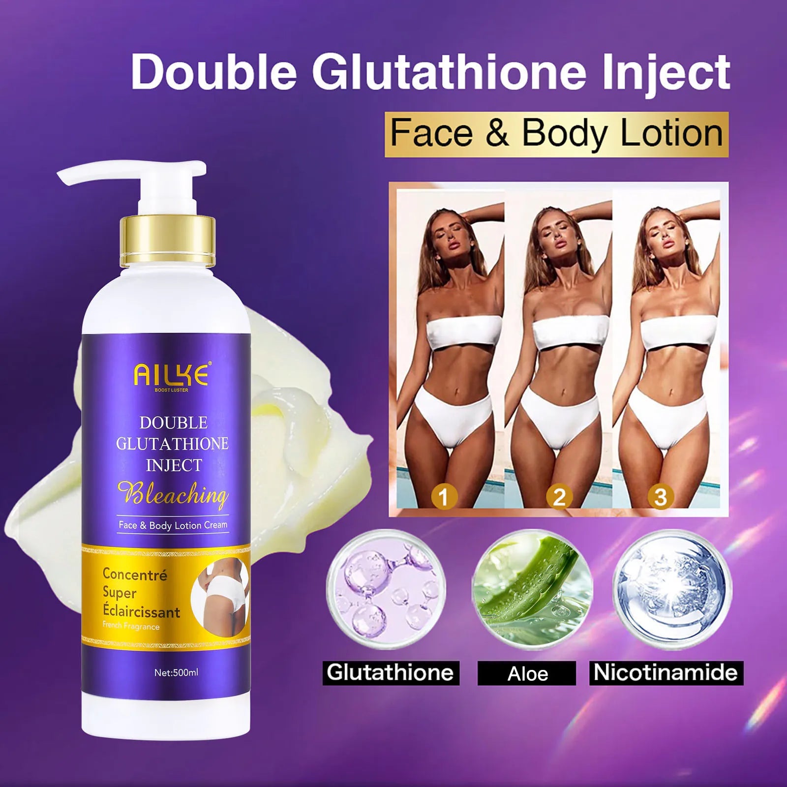 AILKE Glutationa 5 em 1 Kit de cuidados com a pele feminina, com loção corporal, soro, creme para remoção de manchas escuras, creme corporal, sabonete iluminador
