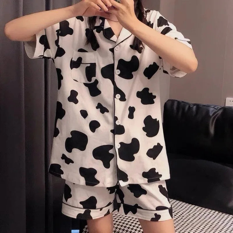 Olá kitty meninas bonito pijamas conjuntos de camisola solta dos desenhos animados macio manga curta topos shorts doce roupas femininas pijamas verão