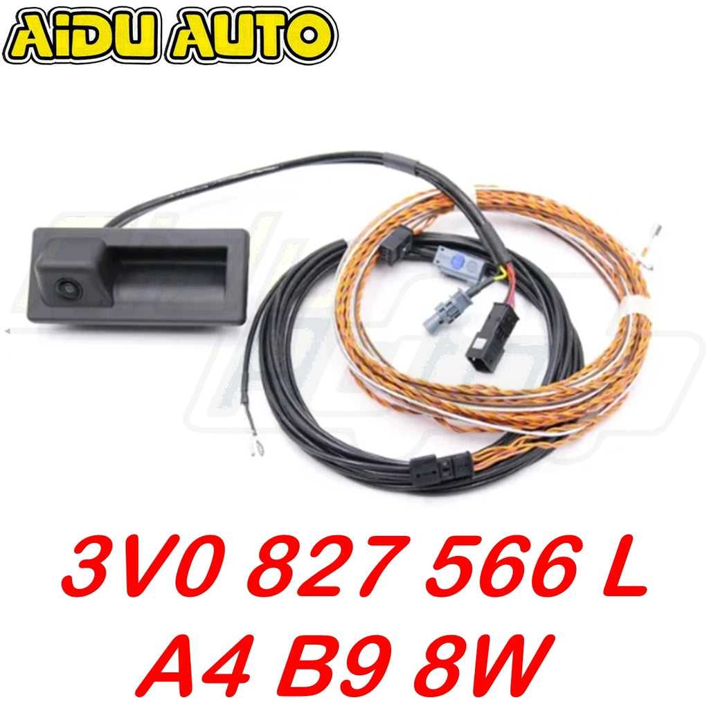 Câmera traseira do punho do tronco com linha de orientação, punho do tronco, Audi A4 B9 8W, 3V0 827 566 L, 3V0827566L