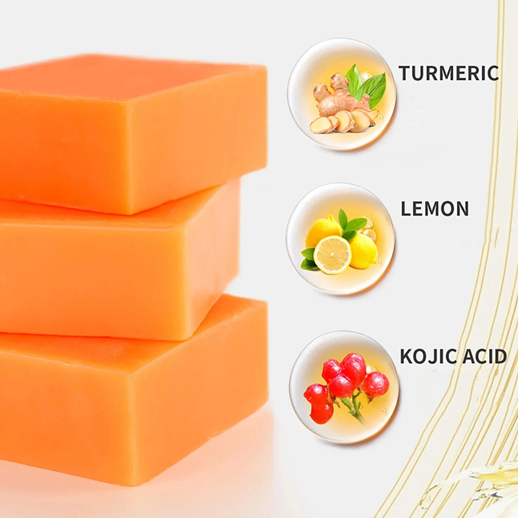Barra de Sabão Clareadora Natural de Cúrcuma, Limpa a Pele, Remove Manchas Escuras, Acne, Hiperpigmentação, Deixa a Pele Lisa, Para Rosto e Corpo, 200g