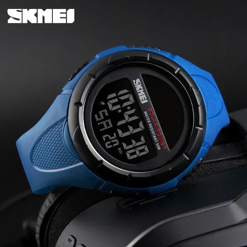 Skmei 1405 esporte digital relógios de pulso dos homens solar para energia ambientalmente alarme masculino reloj hombre relógios luminosos