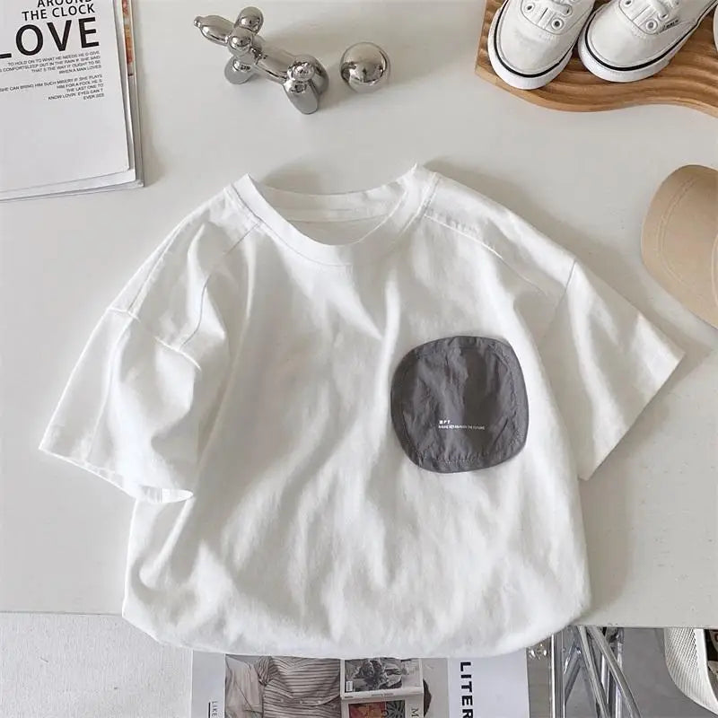 Camisetas Infantis de Manga Curta de Algodão para Meninos, Estampadas Casuais, Soltas e Versáteis, Coleção Verão 2026 - Roupas Infantis