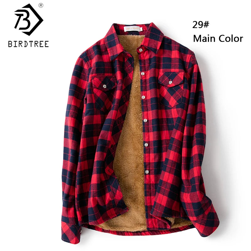 Camisa Xadrez Feminina de Veludo Grossa e Quente, Blusa Casual de Manga Longa com Forro de Lã para Inverno, Tamanhos M-5XL, Roupa de Outono T77710A