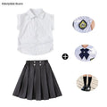 Meninas coreano japonês preppy listrado blusa saias meninos camisas shorts crianças conjuntos de roupas verão estudantes uniformes escolares