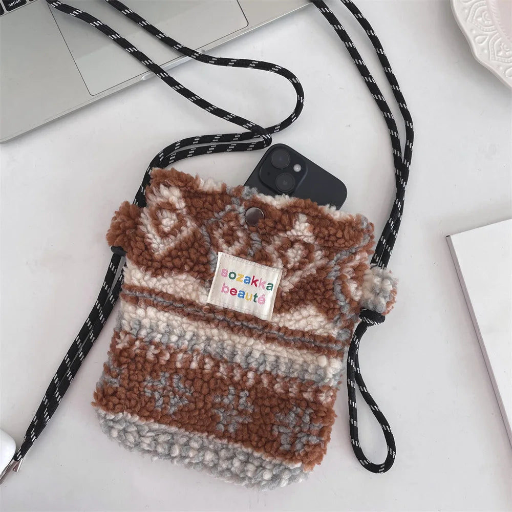 Novo ponto de pelúcia crossbody sacos para mulheres bonito rosa bolsa de ombro bolsas bolsa de telefone portátil
