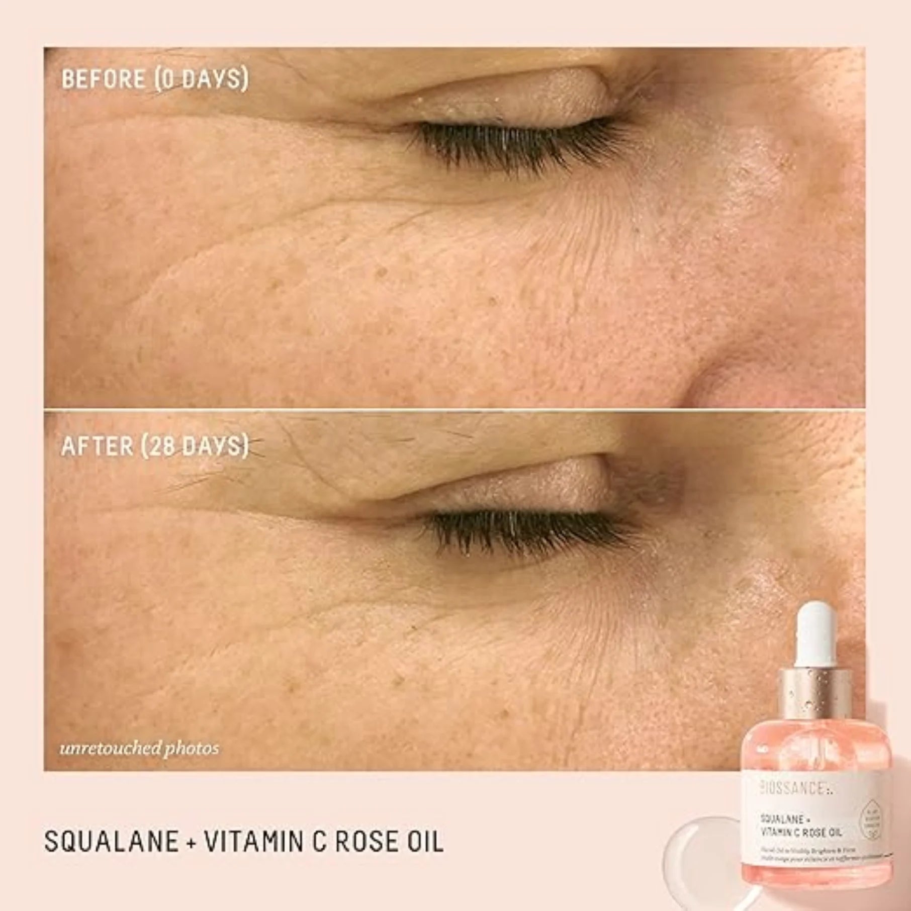 Óleo Facial Avançado de Squalano + Vitamina C com Rosa - Sérum Iluminador, Firmador e Hidratante para Todos os Tipos de Pele