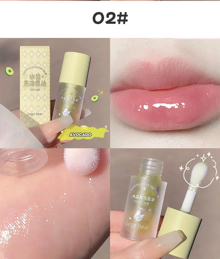 Óleo Labial Gege Bear Crystal Jelly Fruit com Pêssego, Uva e Abacate, Hidratante, Nutritivo e Clareador de Linhas Labiais
