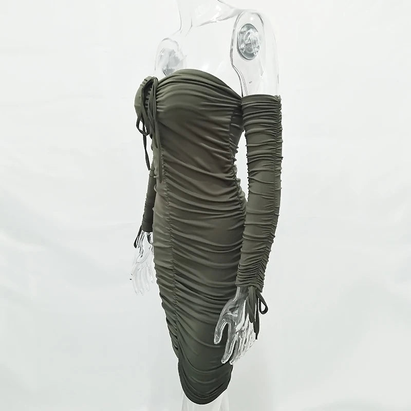 Articat feminino outono inverno bandage vestido feminino 2022 sexy fora do ombro manga longa magro elástico bodycon vestidos de festa