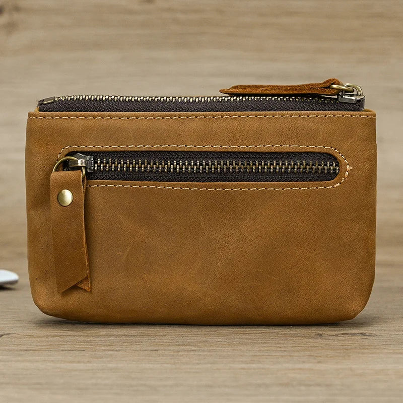 Luufan couro genuíno zíper moeda cartão bolsa de couro real rfid titular do cartão embreagem carteiras slots para homens mulheres mini bolsa fina