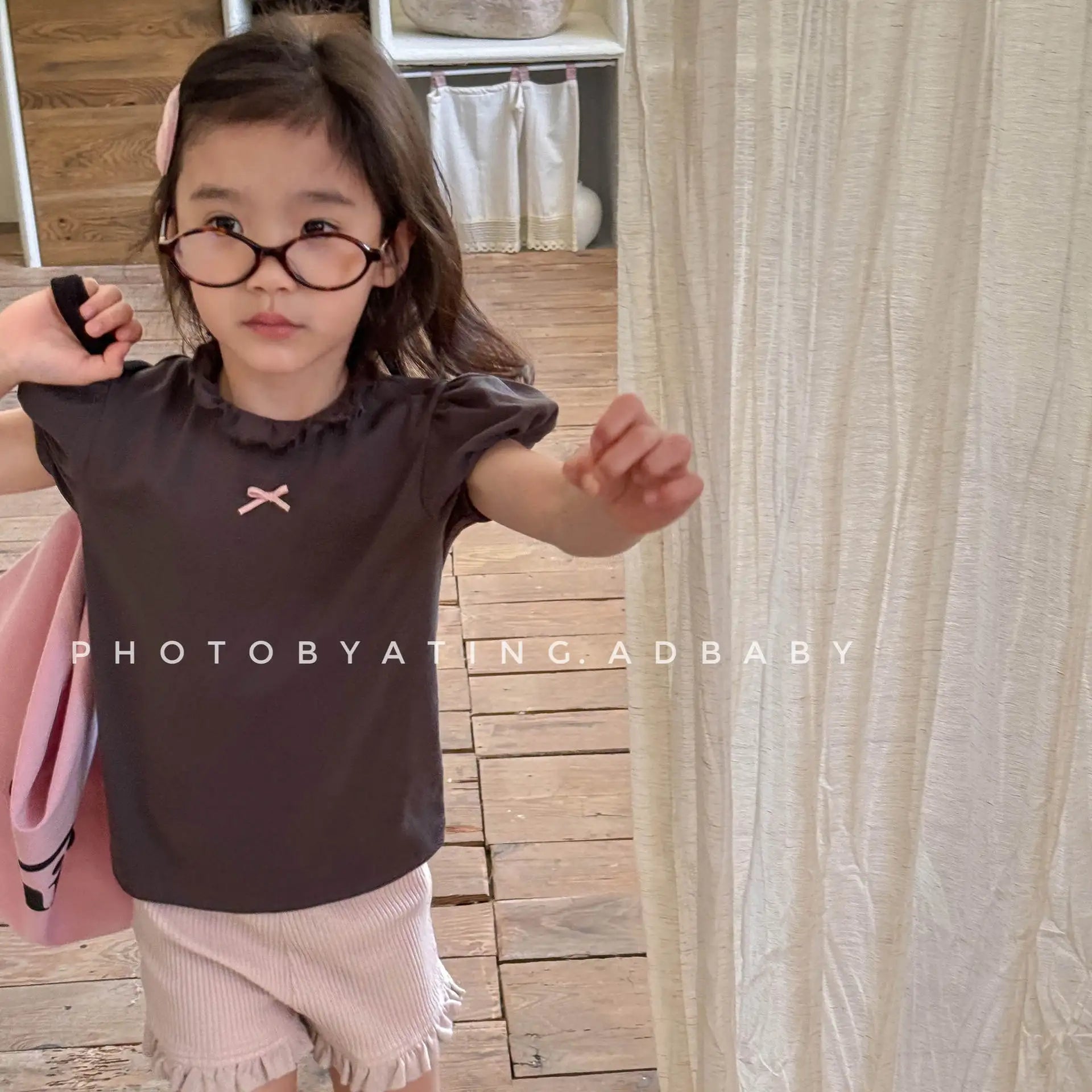 Crianças camisetas de manga curta 2025 verão novo arco dos desenhos animados impressão meninas rendas camiseta do bebê meninas algodão casual topos crianças roupas