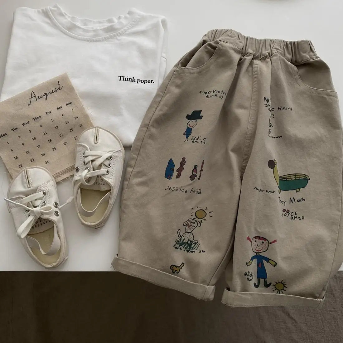 Japão coreano crianças roupas menino crianças moda calças primavera outono bebê bolso tornozelo comprimento solto menina dos desenhos animados calças casuais