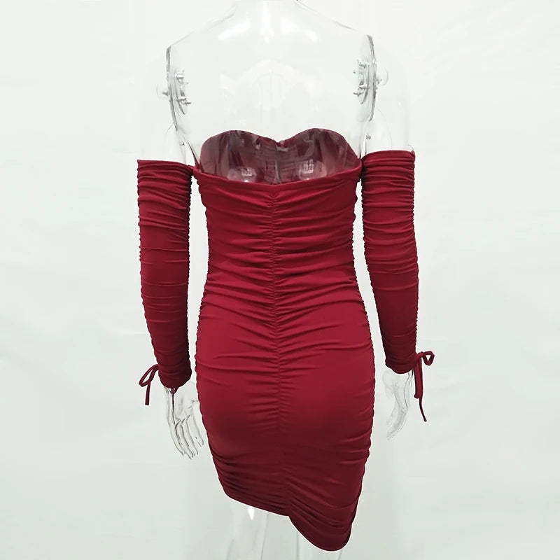 Articat feminino outono inverno bandage vestido feminino 2022 sexy fora do ombro manga longa magro elástico bodycon vestidos de festa