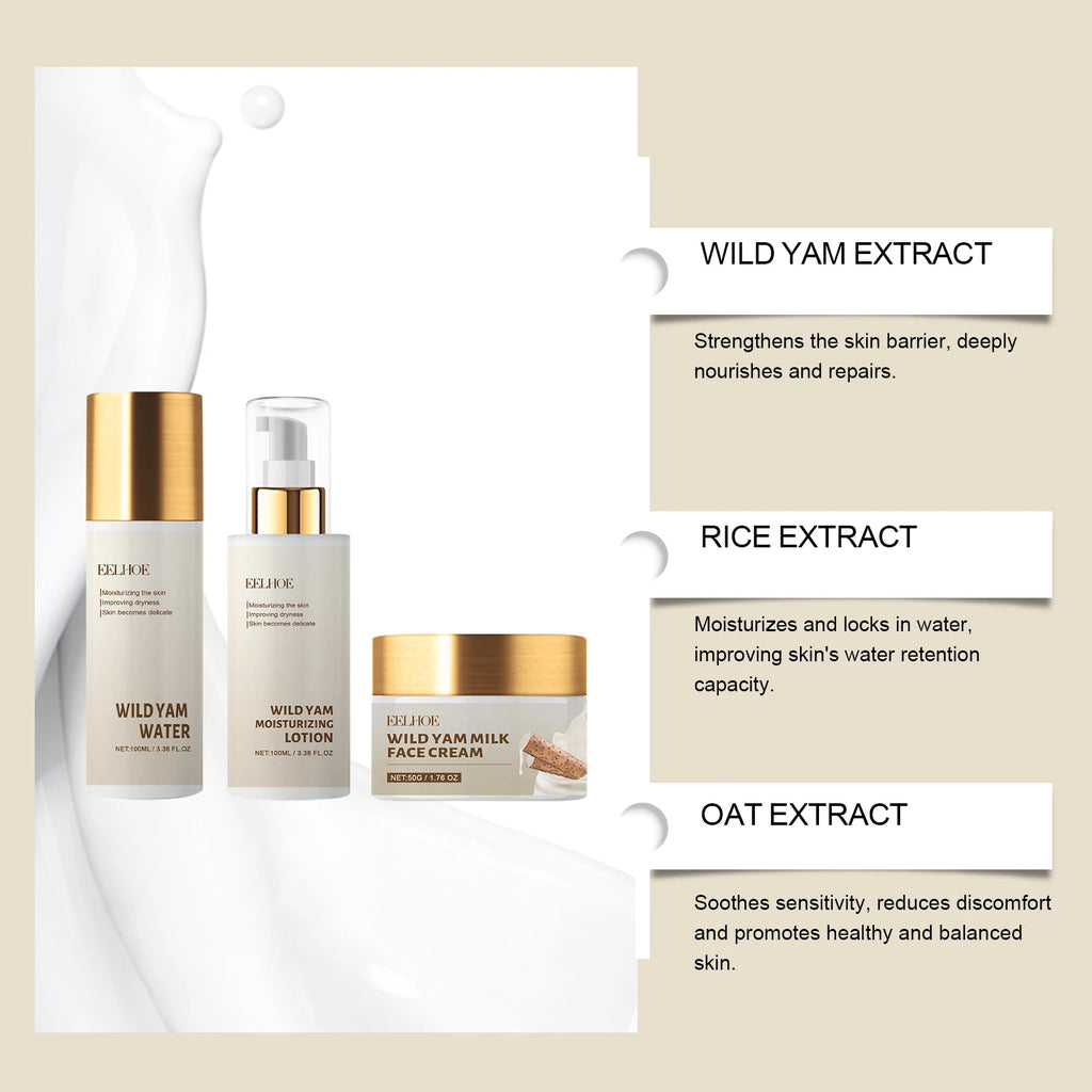Eelhoe selvagem yam hidratante conjunto de cuidados com a pele 1 conjunto inverno hidratante creme facial loção toner kit barreira protetora não gordurosa