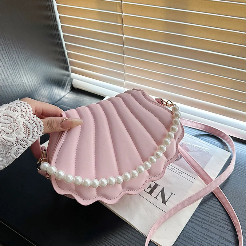 Francês pérola corrente bolsa feminina concha moda bolsa de ombro couro do plutônio bolsa embreagem novidade sólido chique hobo saco pequena mochila