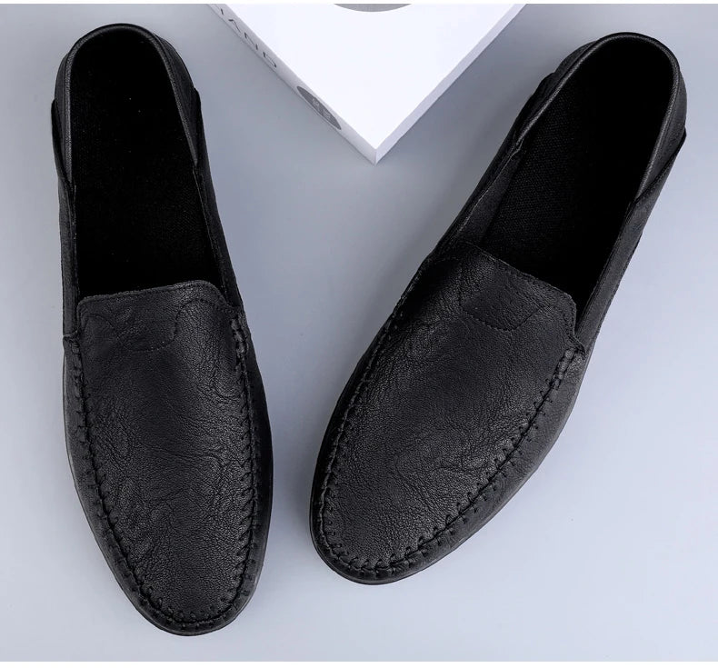 Mocassins Masculinos de Couro Genuíno Slip-On Casuais Estilo Náutico Formais Artesanais Designer 2025 Zapatillas Hombre