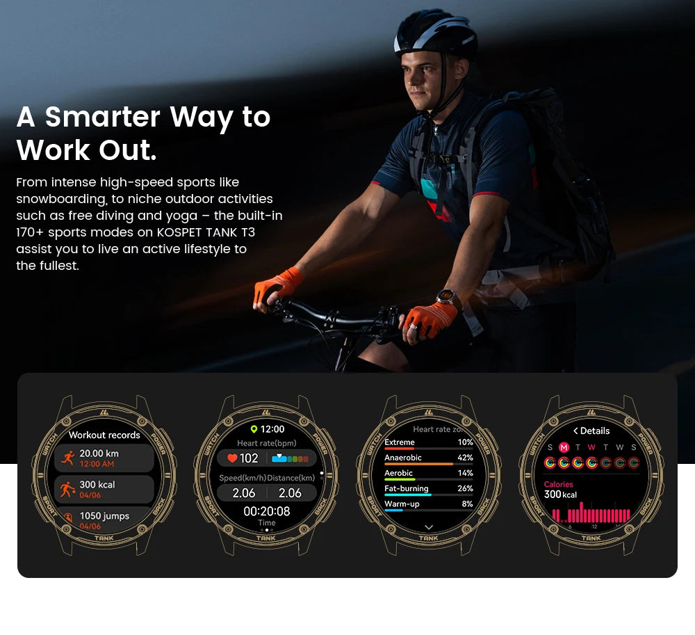 Original KOSPET TANK T3 Relógio Inteligente Para Homens Militar Smartwatch Mulheres Relógios de Fitness Digitais AMOLED AI Voz AOD Bluetooth
