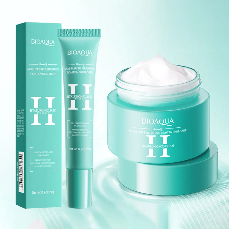 2 pçs/kit bioaqua ácido hialurônico conjuntos de cuidados com a pele rosto creme para os olhos hidratante hidratante endurecimento cremes faciais cuidados com a pele do rosto