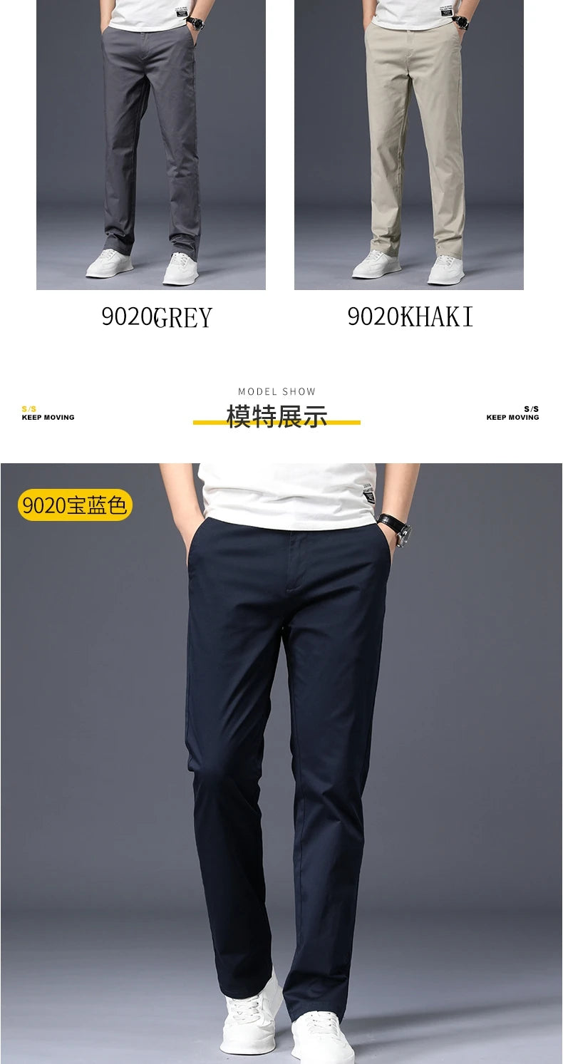 Calças masculinas de algodão casual estiramento calças masculinas homem longo em linha reta alta qualidade 4 cores plus size calça terno 42 44 46